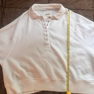 Aerie White Polo Sweatshirt with Button Accents